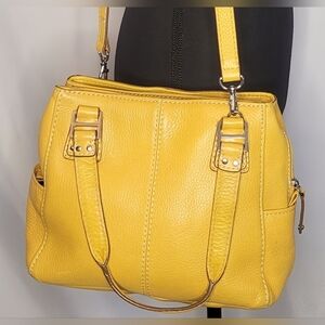 Fossil Yellow Pebbled Leather Satchel Shoulder Bag Convertible